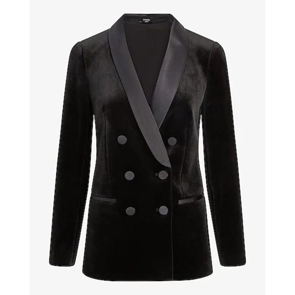 NEW Sz XS X-Small Express Double Breasted Blazer in Black Velvet Tux Satin Fancy - Picture 7 of 10